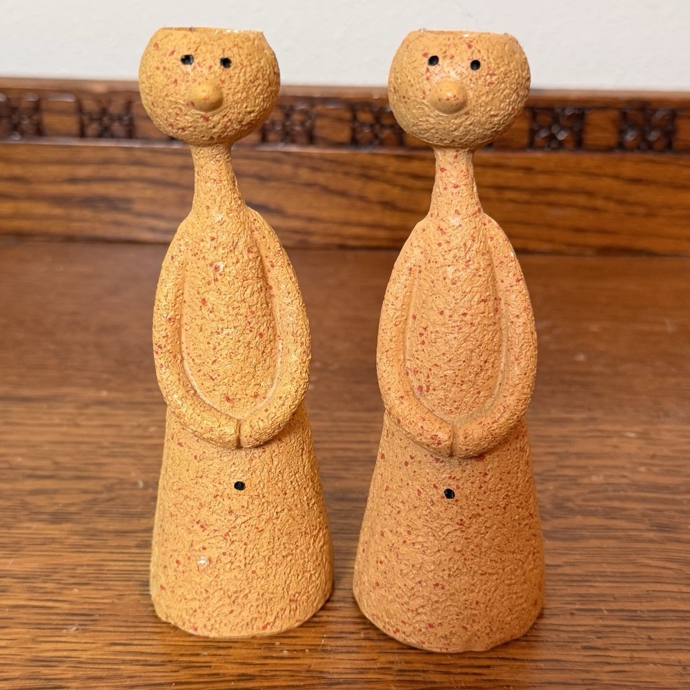 Vintage Resin Candle Holders 5.5" Abstract Modernist Figures Mid Century Style
